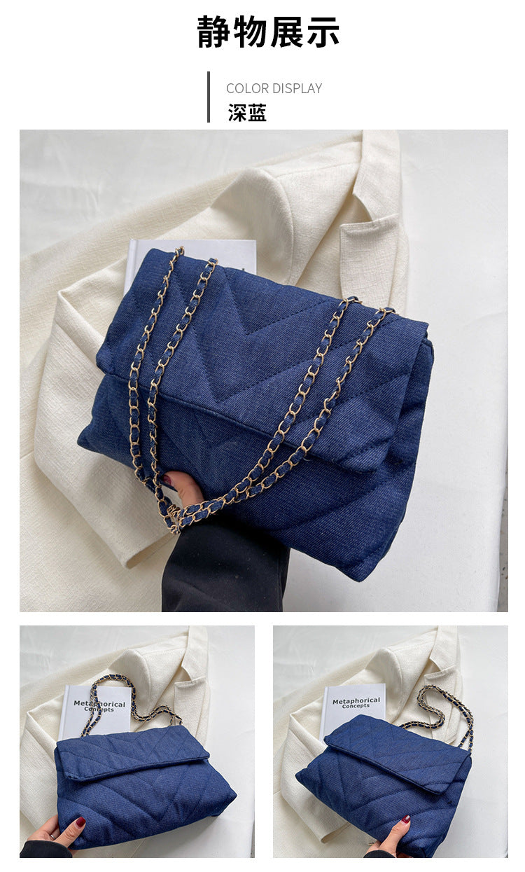 Women's Denim Blue Shoulder Bag - Large Capacity Tote Messenger Bag