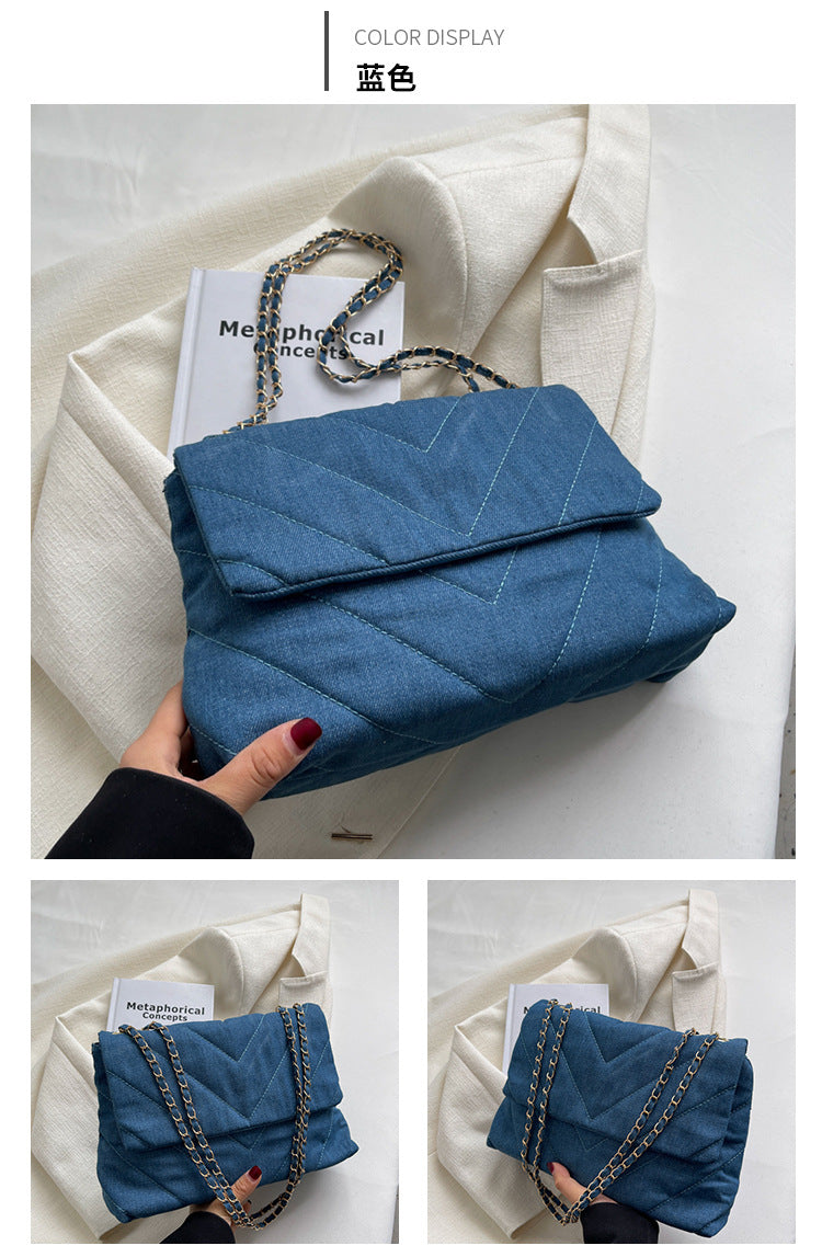 Women's Denim Blue Shoulder Bag - Large Capacity Tote Messenger Bag