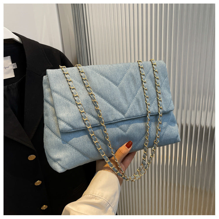 Women's Denim Blue Shoulder Bag - Large Capacity Tote Messenger Bag