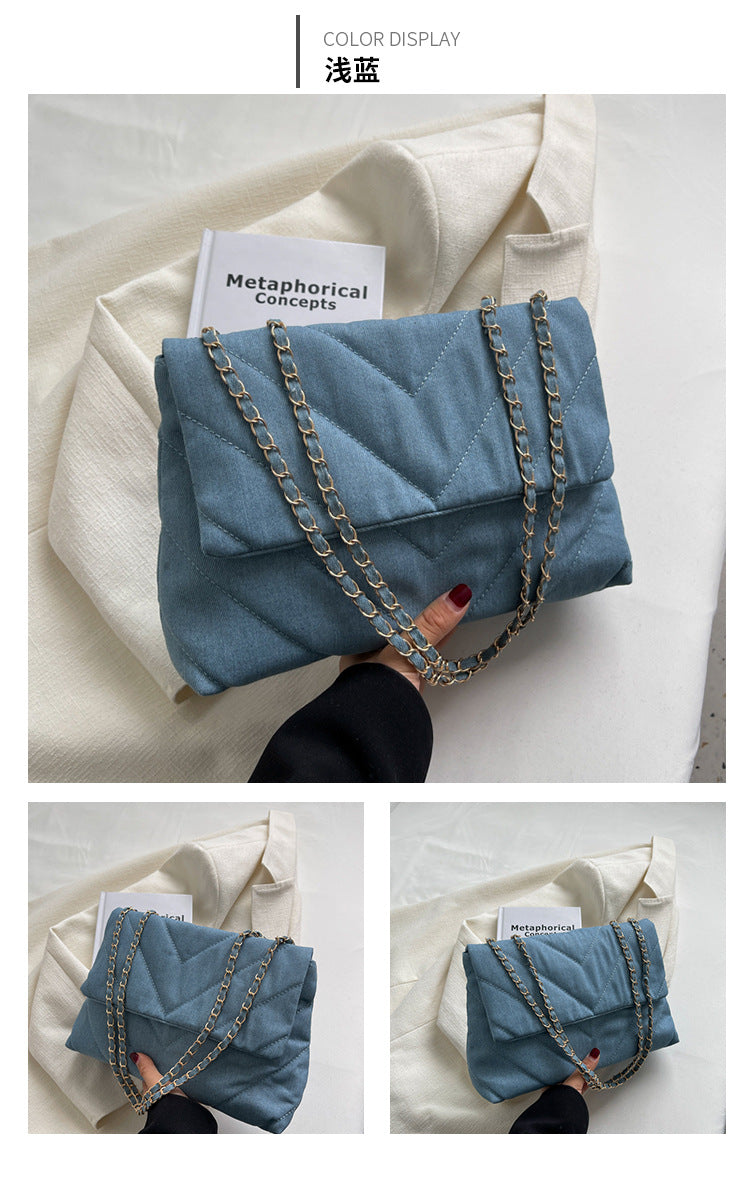 Women's Denim Blue Shoulder Bag - Large Capacity Tote Messenger Bag