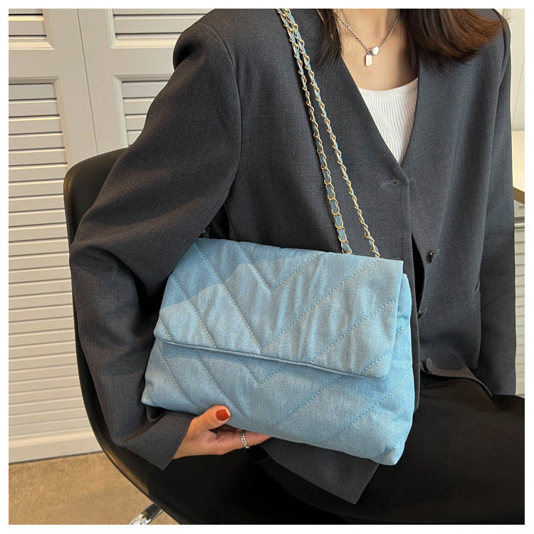 Women's Denim Blue Shoulder Bag - Large Capacity Tote Messenger Bag