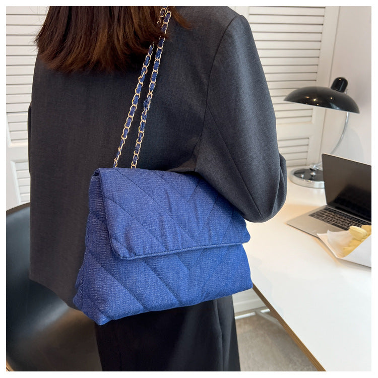 Women's Denim Blue Shoulder Bag - Large Capacity Tote Messenger Bag