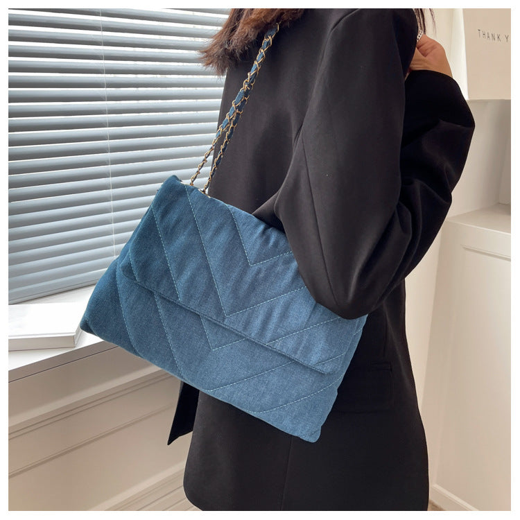 Women's Denim Blue Shoulder Bag - Large Capacity Tote Messenger Bag