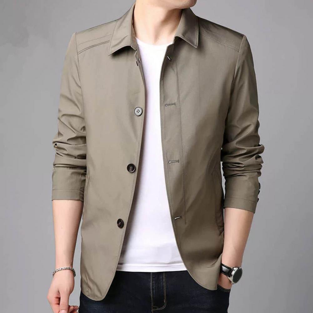 Men's Korean Style Casual Jacket - Solid Color Windbreaker Coat