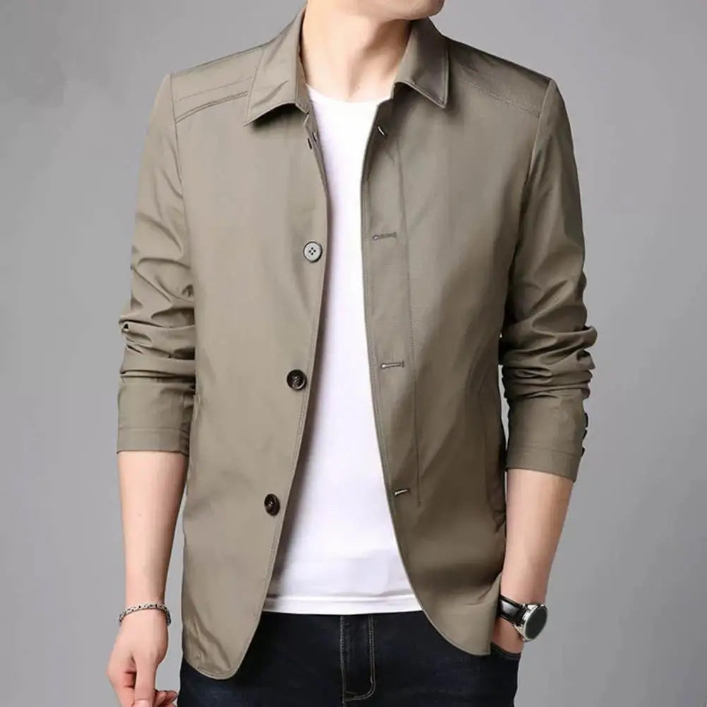 Men's Korean Style Casual Jacket - Solid Color Windbreaker Coat