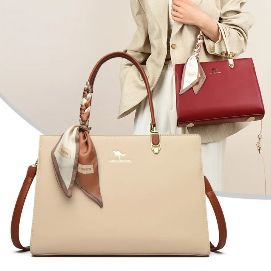 ELEGANT STRUCTURED TOP-HANDLE HANDBAG WITH SCARF ACCENT