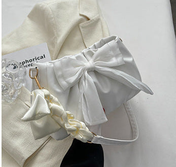 Women's Bow Pleated Shoulder Bag - Cute Underarm Tote Handbag