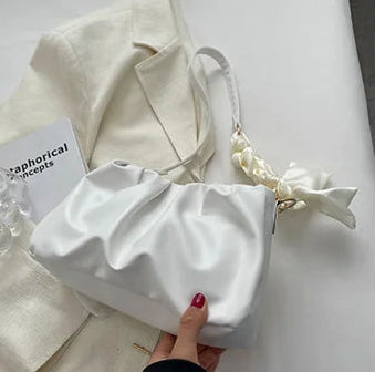 Women's Bow Pleated Shoulder Bag - Cute Underarm Tote Handbag