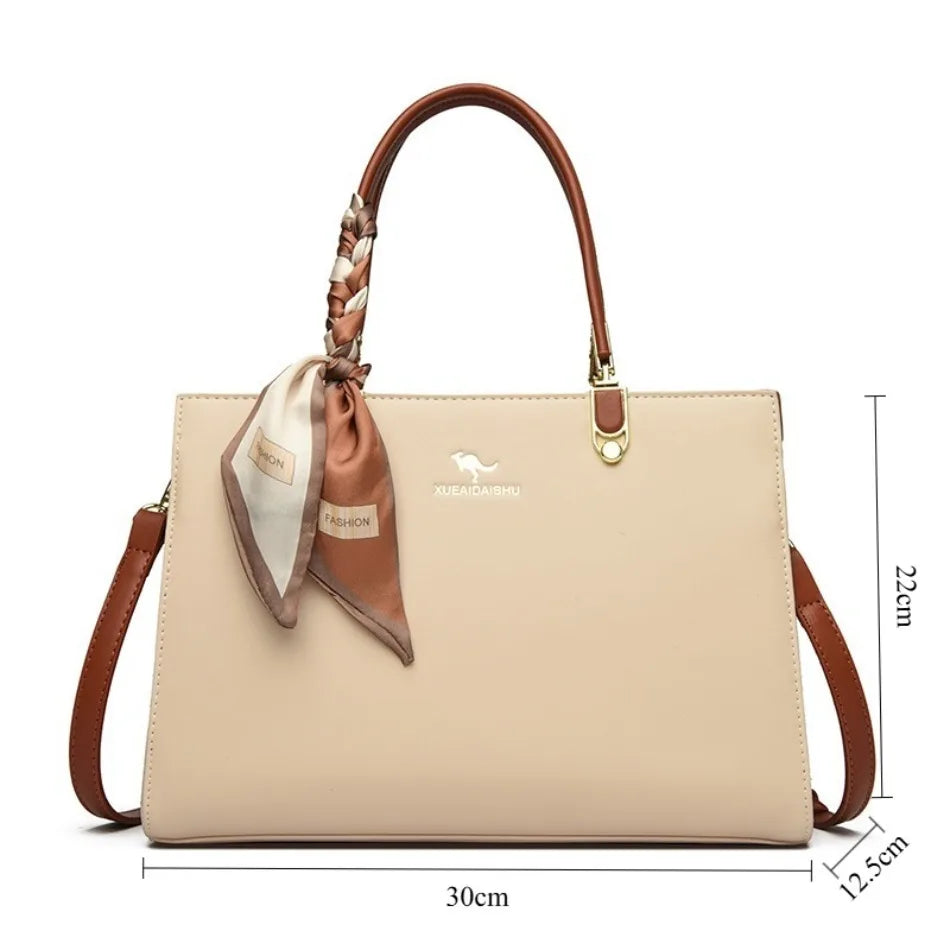 ELEGANT STRUCTURED TOP-HANDLE HANDBAG WITH SCARF ACCENT