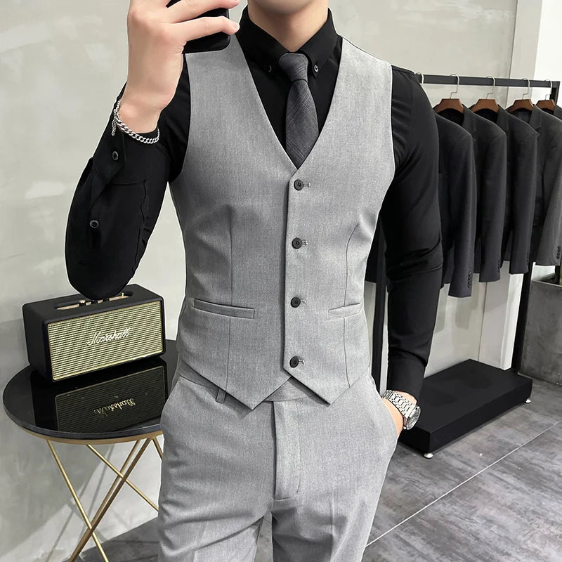 Men's Premium Business Vest - Solid Color Waistcoat for Weddings