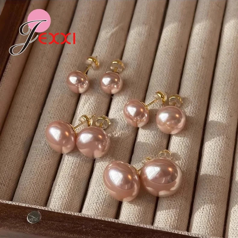 Elegant Pink Pearl Earrings - 925 Sterling Silver Studs for Women
