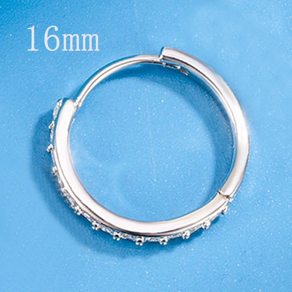 Sparkling Zircon Hoop Earrings - 925 Sterling Silver for Women