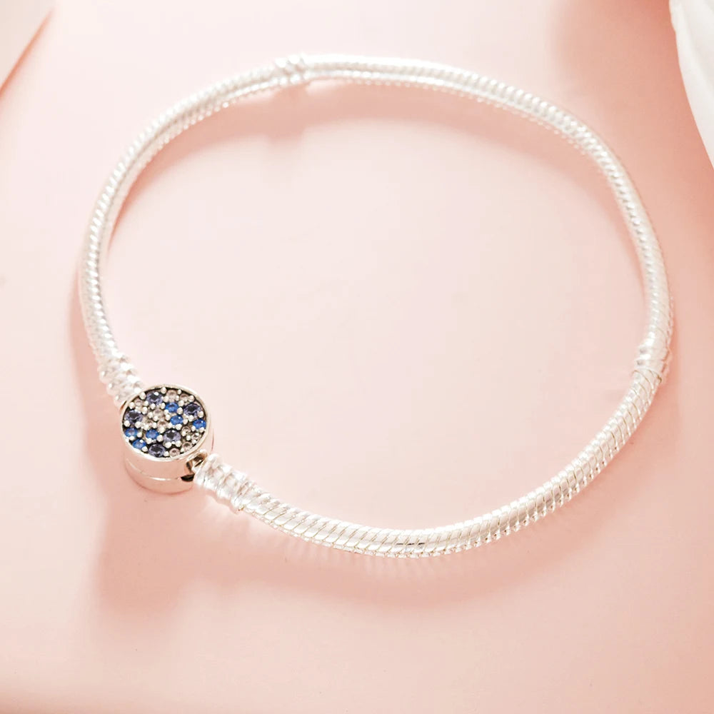 Blue Zircon Charm Bracelet - 925 Sterling Silver Beaded Bracelet for Women
