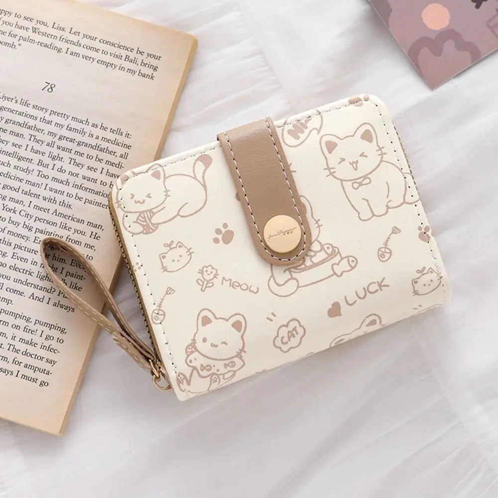 CAT-PRINT COMPACT WALLET – CARD HOLDER & COIN ZIPPER