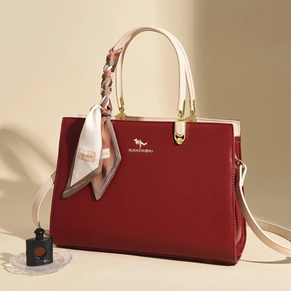ELEGANT STRUCTURED TOP-HANDLE HANDBAG WITH SCARF ACCENT