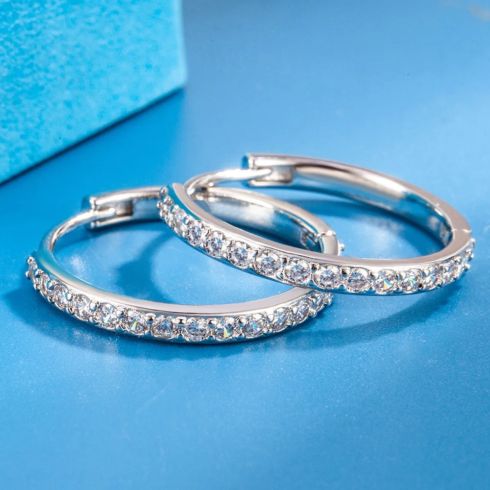 Sparkling Zircon Hoop Earrings - 925 Sterling Silver for Women