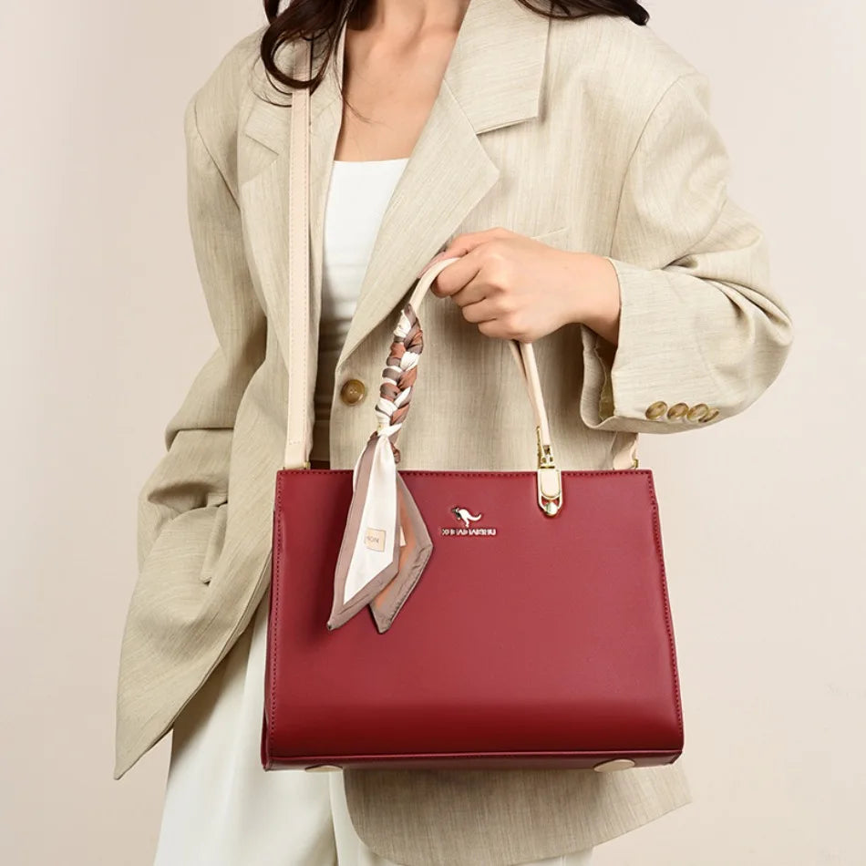 ELEGANT STRUCTURED TOP-HANDLE HANDBAG WITH SCARF ACCENT