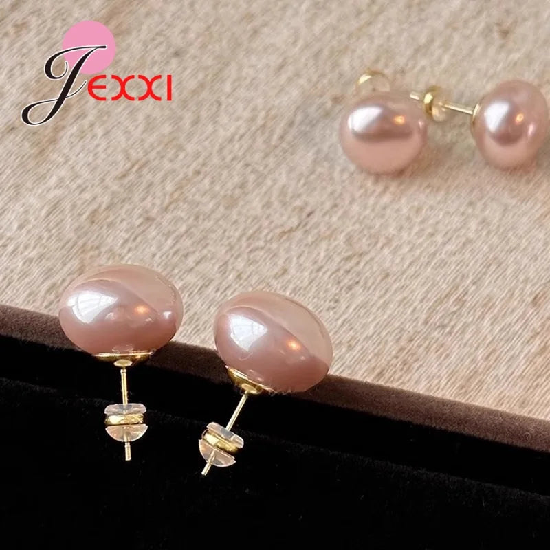 Elegant Pink Pearl Earrings - 925 Sterling Silver Studs for Women