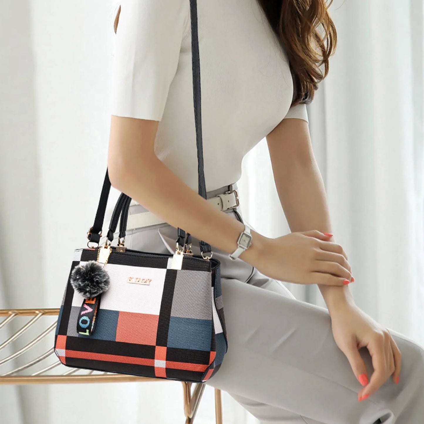 GEOMETRIC PRINT TOP-HANDLE HANDBAG – SHOULDER & CROSSBODY