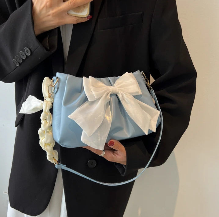 Women's Bow Pleated Shoulder Bag - Cute Underarm Tote Handbag