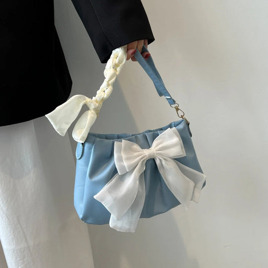Women's Bow Pleated Shoulder Bag - Cute Underarm Tote Handbag