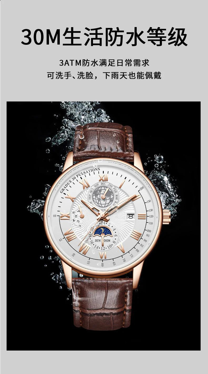 Men's Luxury Sport Watch - Waterproof Leather Quartz Wristwatch