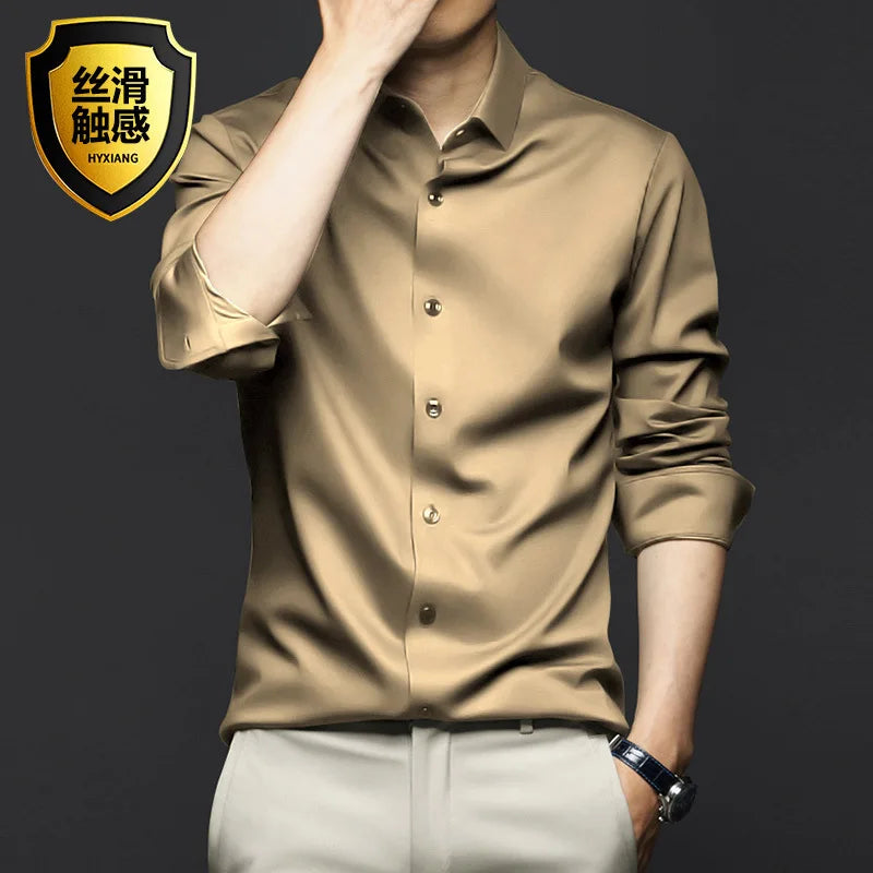 LUXURY SATIN LONG-SLEEVE MEN'S SHIRT – SILKY BUTTON-DOWN FOR CASUAL & FORMAL STYLE