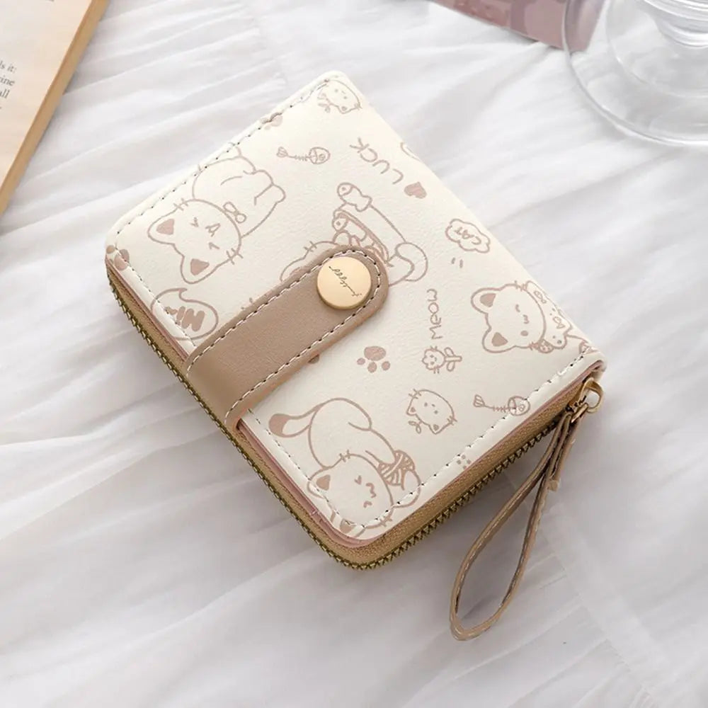 CAT-PRINT COMPACT WALLET – CARD HOLDER & COIN ZIPPER