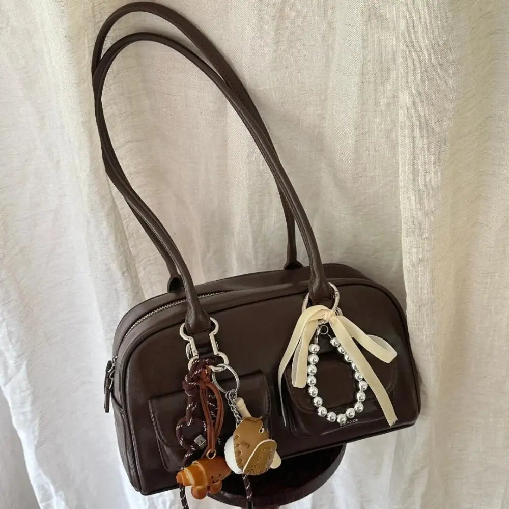 Women's Double Handle Shoulder Bag - PU Leather Commuter Handbag