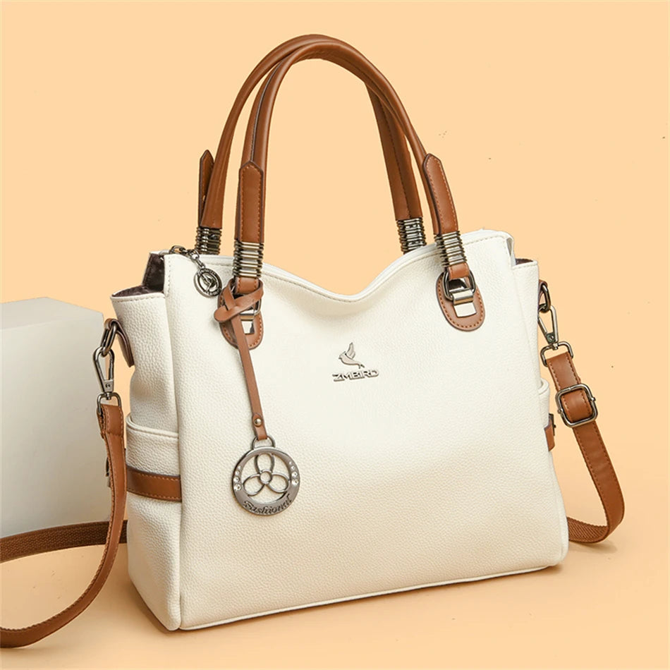 LARGE CAPACITY STRUCTURED LEATHER HANDBAG