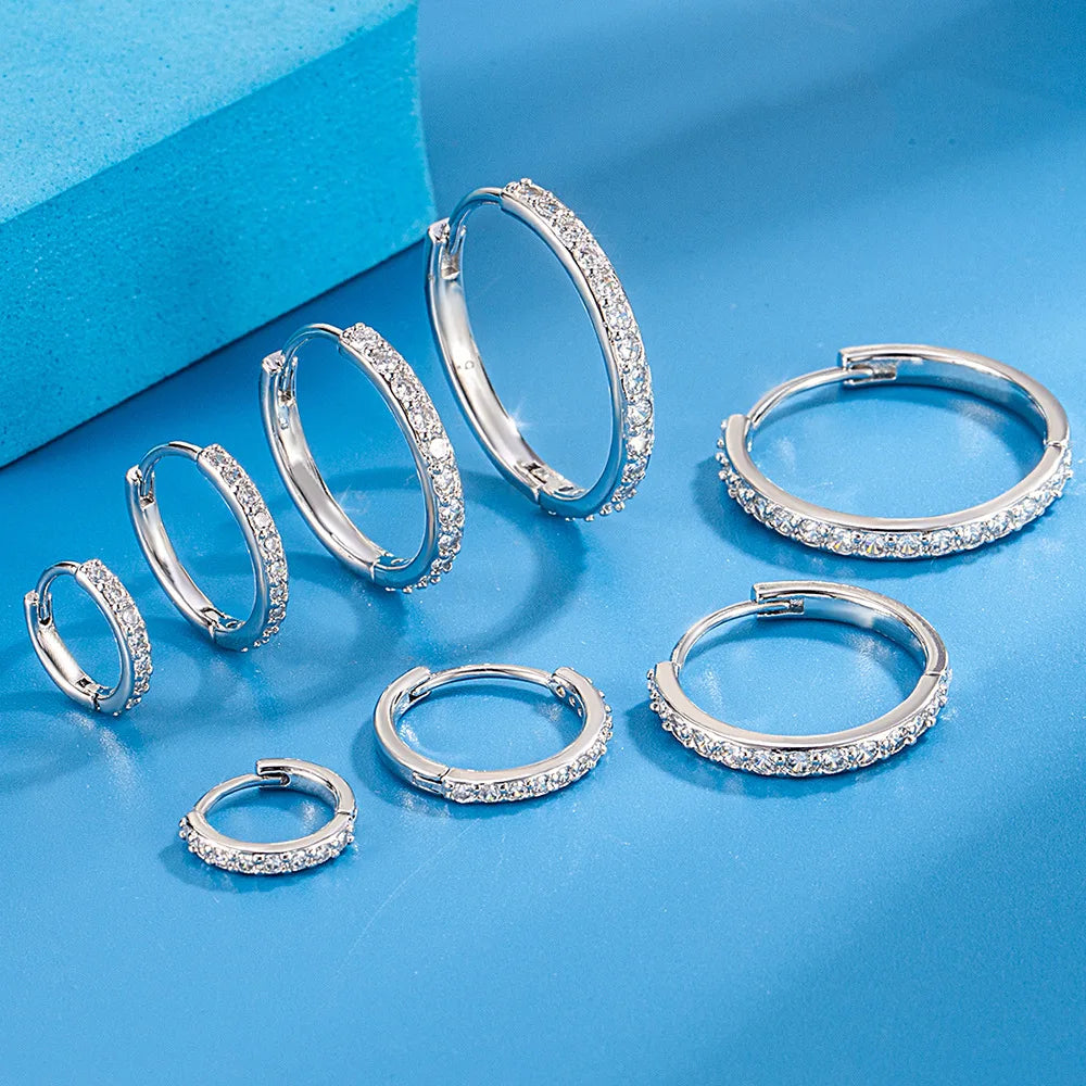 Sparkling Zircon Hoop Earrings - 925 Sterling Silver for Women
