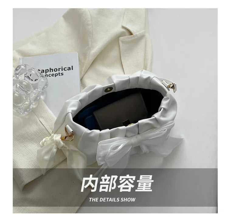 Women's Bow Pleated Shoulder Bag - Cute Underarm Tote Handbag