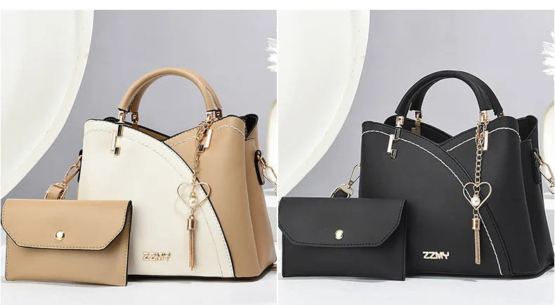 ELEGANTE COLORBLOCK HANDTASCHEN-SET – HENKELTASCHE & PASSENDES PORTEFÜLLE
