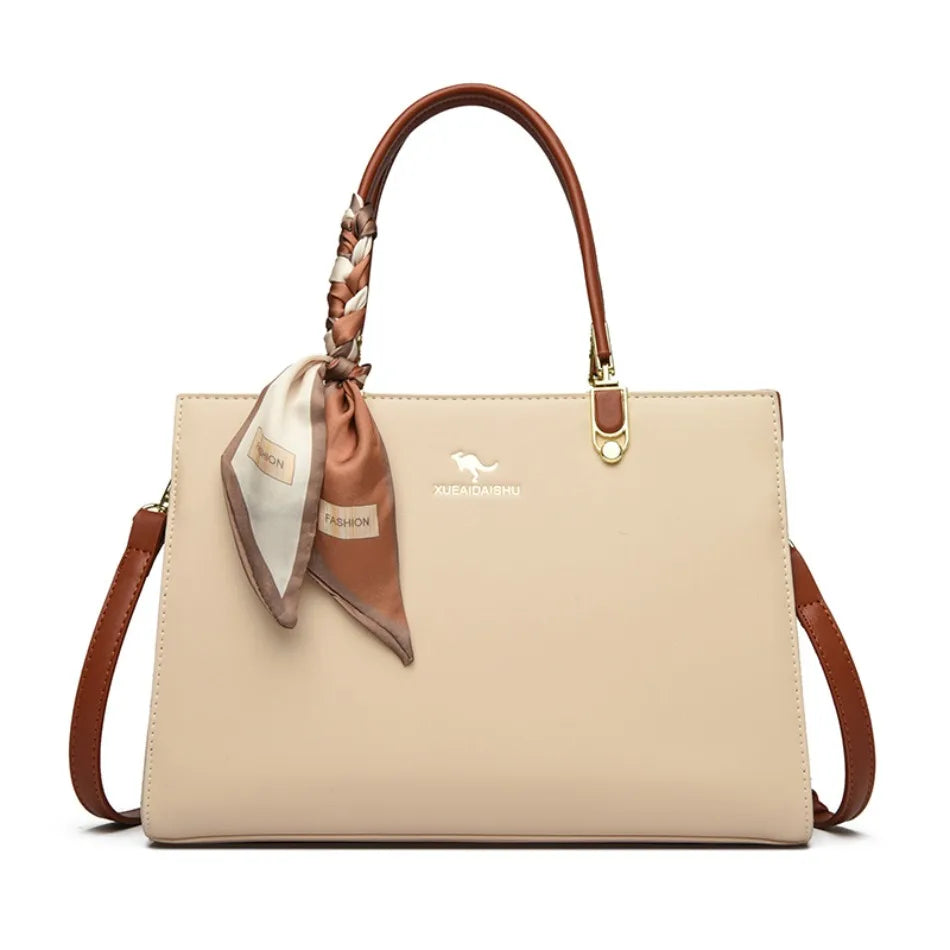 ELEGANT STRUCTURED TOP-HANDLE HANDBAG WITH SCARF ACCENT