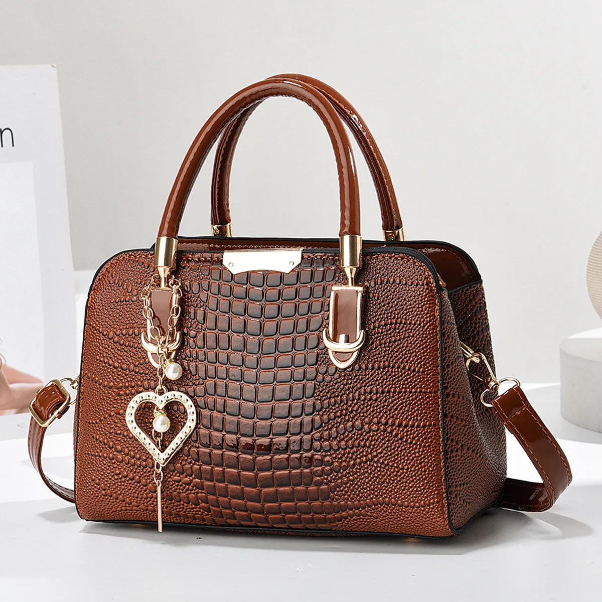 CROCODILE-TEXTURE STRUCTURED TOP-HANDLE HANDBAG