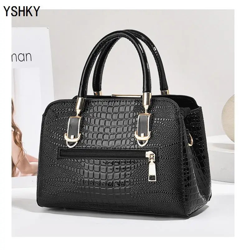 CROCODILE-TEXTURE STRUCTURED TOP-HANDLE HANDBAG