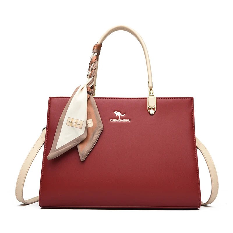 ELEGANT STRUCTURED TOP-HANDLE HANDBAG WITH SCARF ACCENT