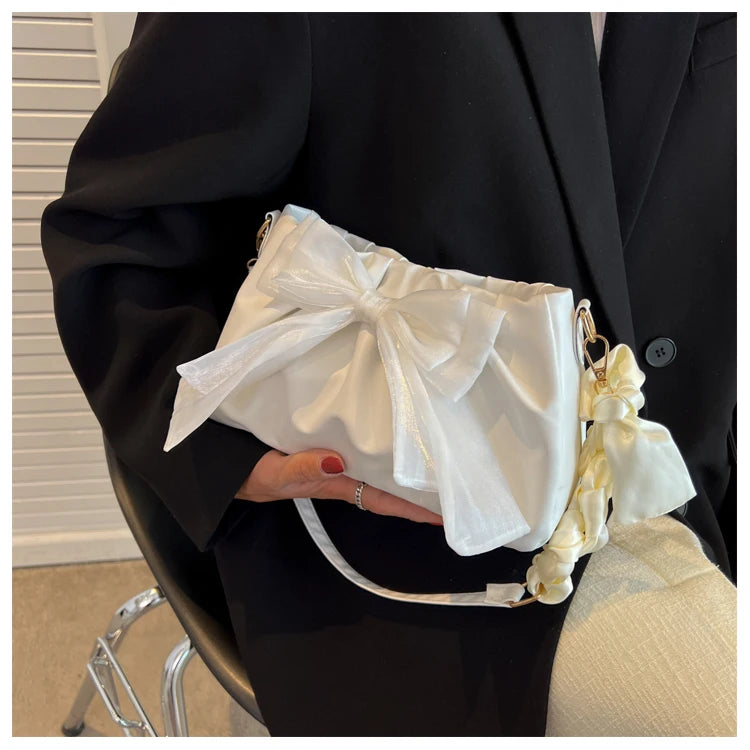 Women's Bow Pleated Shoulder Bag - Cute Underarm Tote Handbag