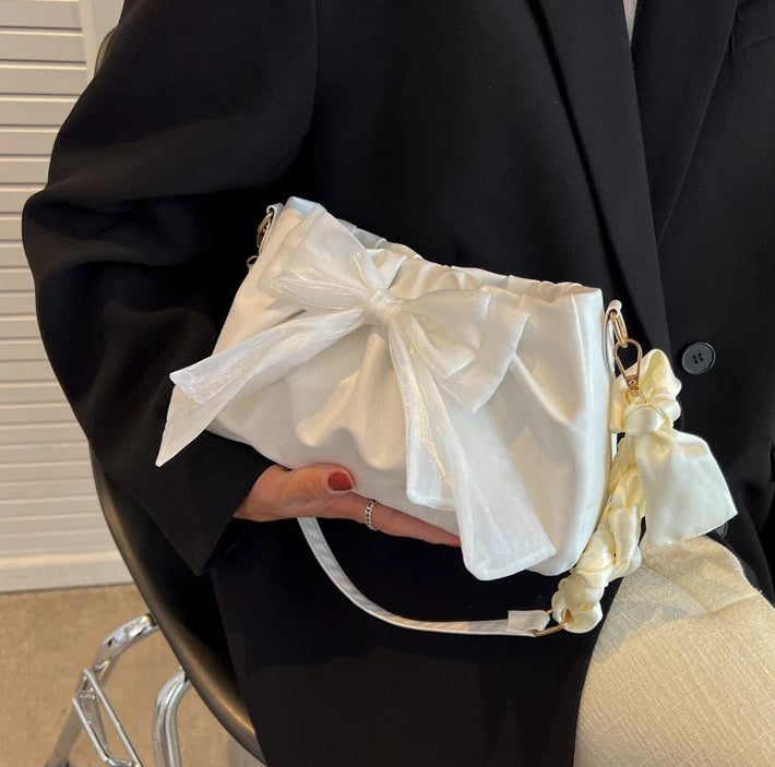 Women's Bow Pleated Shoulder Bag - Cute Underarm Tote Handbag
