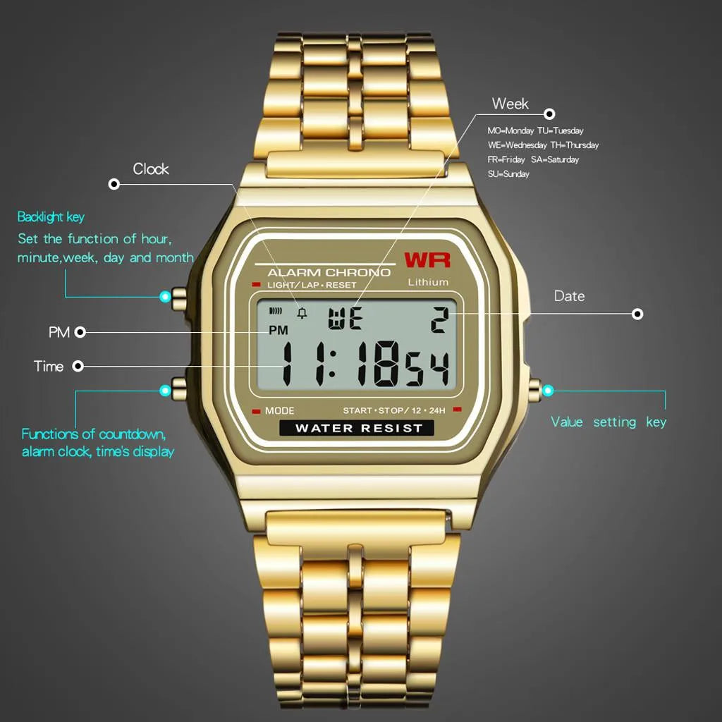 Digital Sports Watch - Waterproof LED Wristwatch for Men & Women