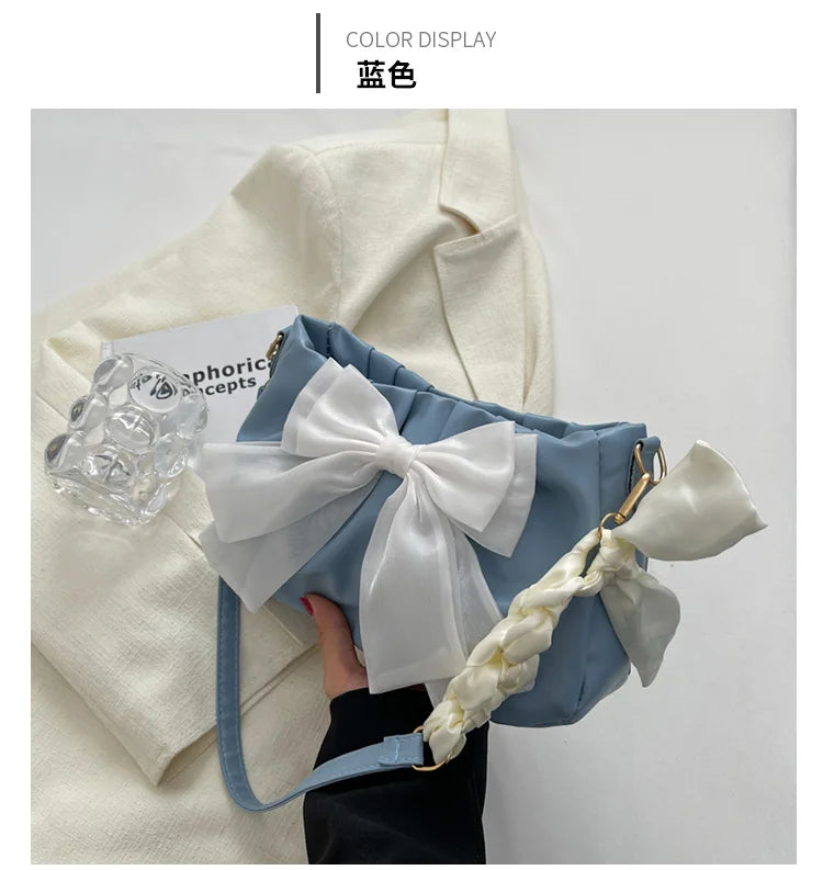 Women's Bow Pleated Shoulder Bag - Cute Underarm Tote Handbag