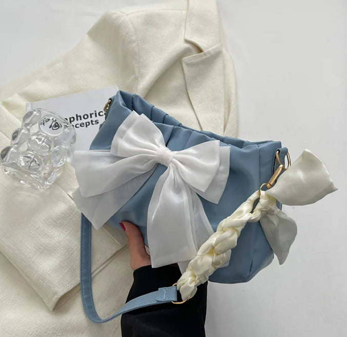 Women's Bow Pleated Shoulder Bag - Cute Underarm Tote Handbag