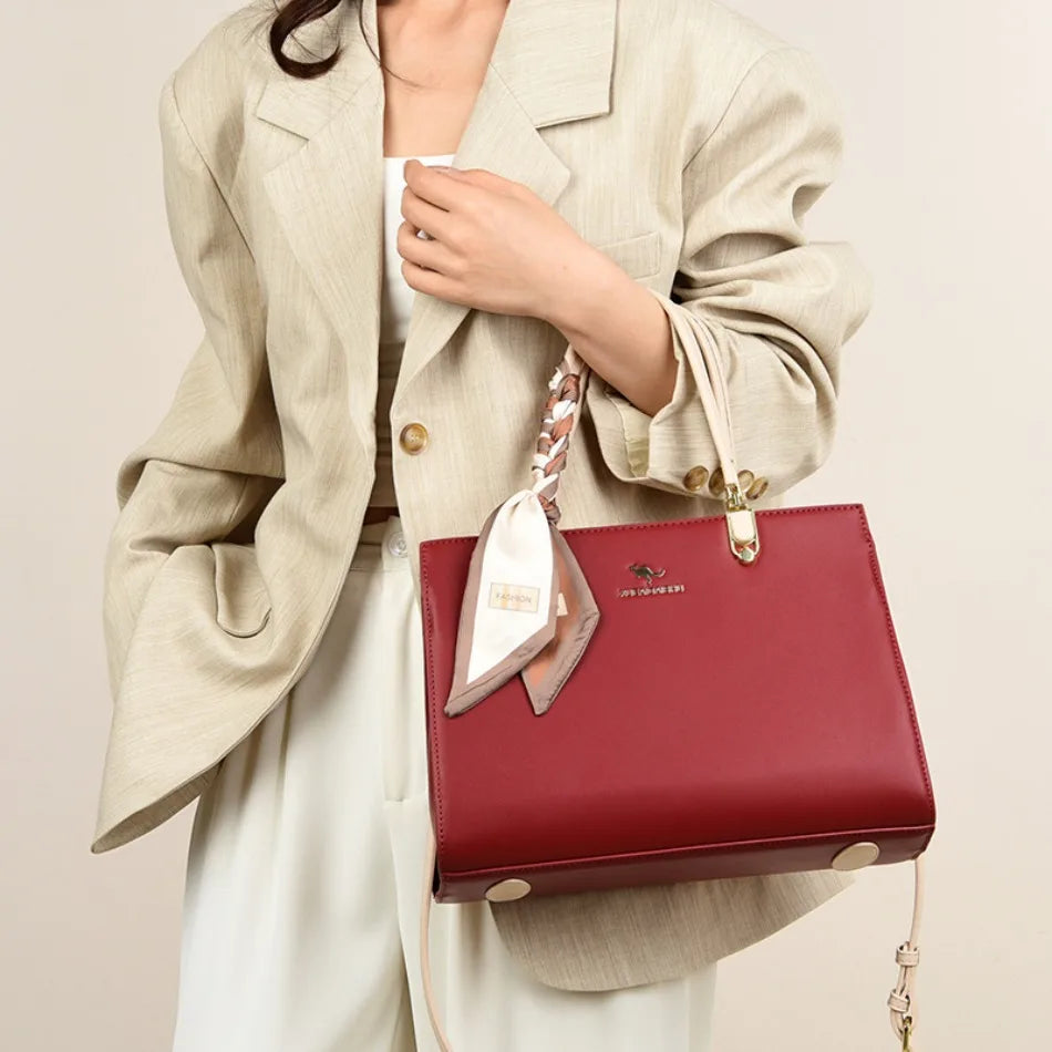 ELEGANT STRUCTURED TOP-HANDLE HANDBAG WITH SCARF ACCENT