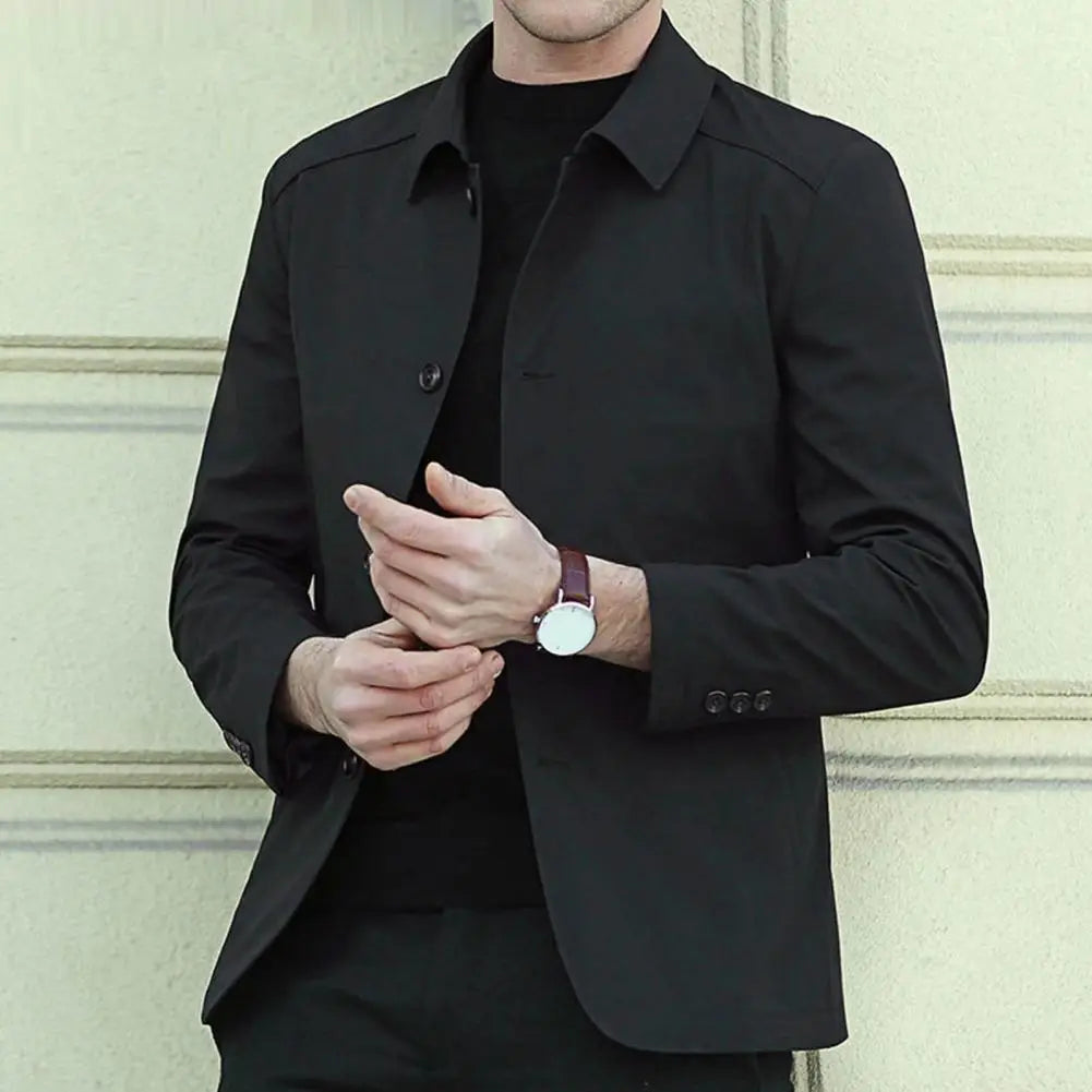 Men's Korean Style Casual Jacket - Solid Color Windbreaker Coat