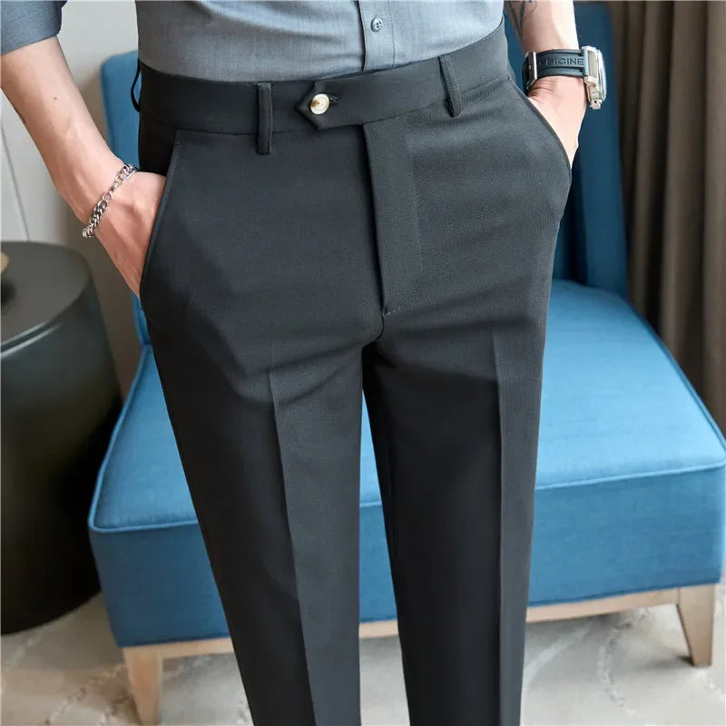 Men's Premium Striped Formal Dress Pants - Slim Fit