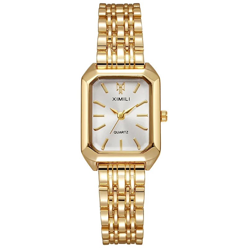 Women's Square Watch - Gold Stainless Steel Business Wristwatch