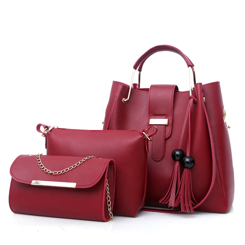 ELEGANT 3-PIECE HANDBAG SET – TOP-HANDLE, POUCH & CLUTCH