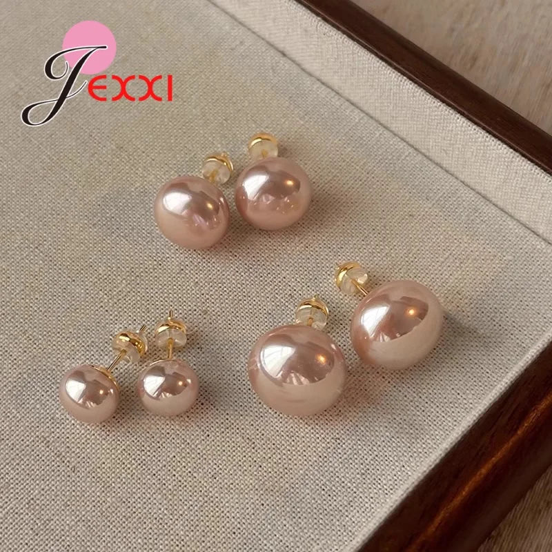 Elegant Pink Pearl Earrings - 925 Sterling Silver Studs for Women