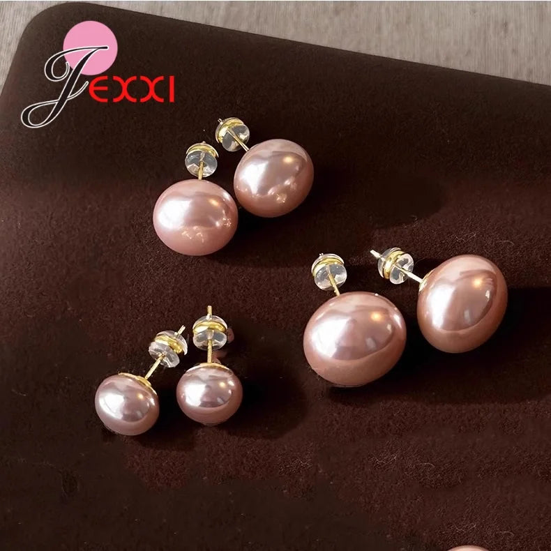 Elegant Pink Pearl Earrings - 925 Sterling Silver Studs for Women