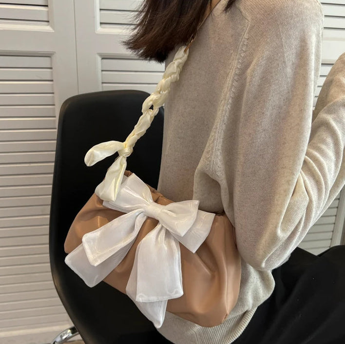 Women's Bow Pleated Shoulder Bag - Cute Underarm Tote Handbag